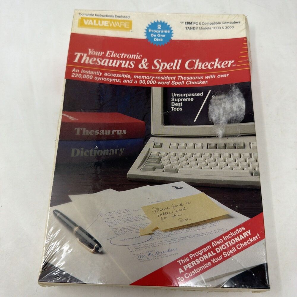 ValueWare Electronic Thesaurus & Spell Checker IBM PC Tandy 1000 3000 New Sealed